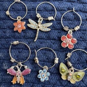 Flower and garden insects wine glass charms